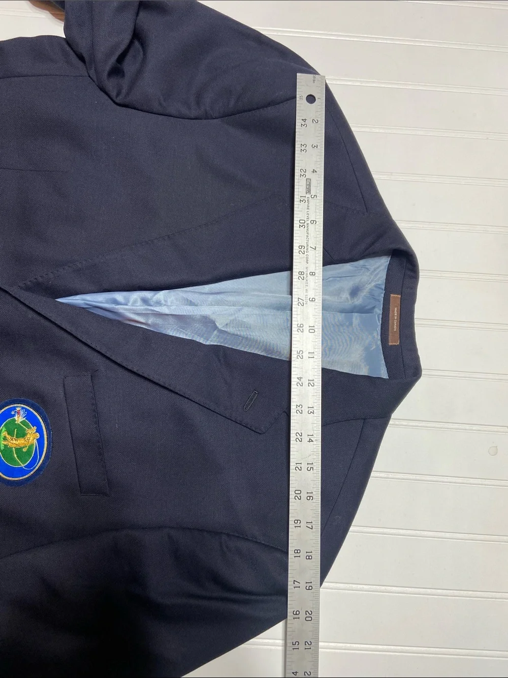 Peter Millar Sport Coat Blazer‎ 44R Navy Wool 2-Button Golf/FLy Fishing Patch